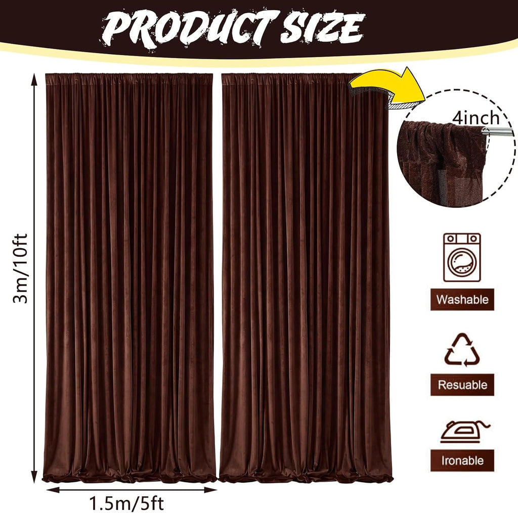 10Ft x 10Ft - Brown - Luxury Velvet Wrinkle Free Backdrop Curtains for Parties - 2 Panels 5x10ft for Weddings Birthday Party Curtains