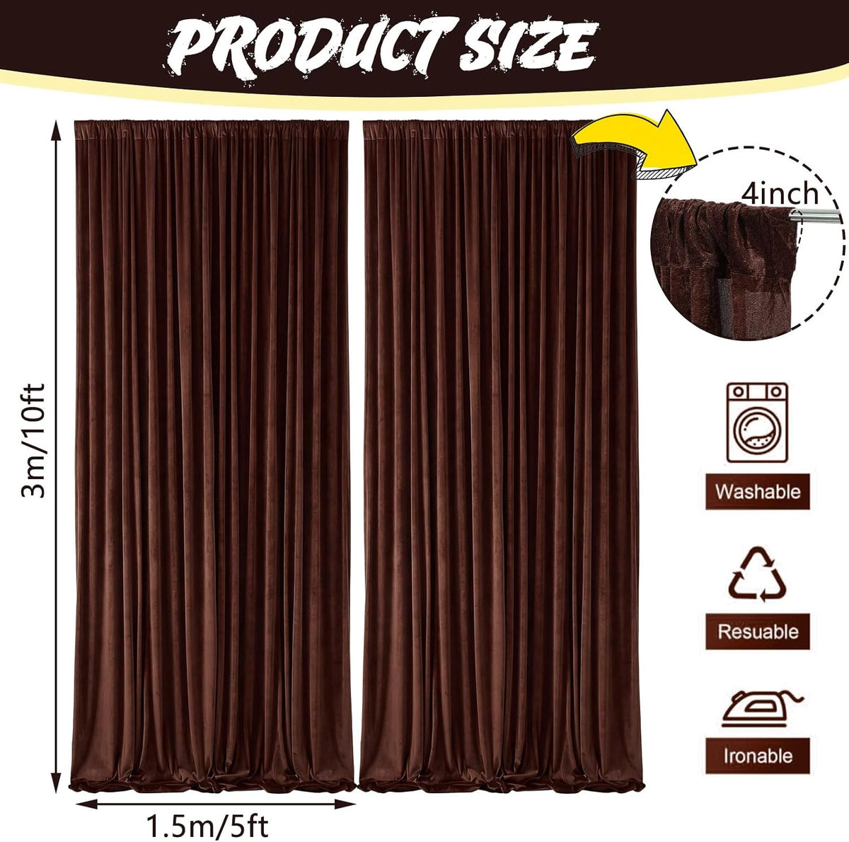 10Ft x 10Ft - Brown - Luxury Velvet Wrinkle Free Backdrop Curtains for Parties - 2 Panels 5x10ft for Weddings Birthday Party Curtains