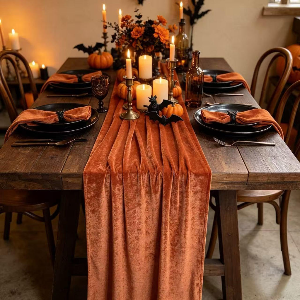 20" x 120"  TERRACOTA  - Luxurious Stretch Velvet Table Runner, 10ft Wedding Reception Decorations Soft Velvet Fabric, Table Linen & Wedding Runners