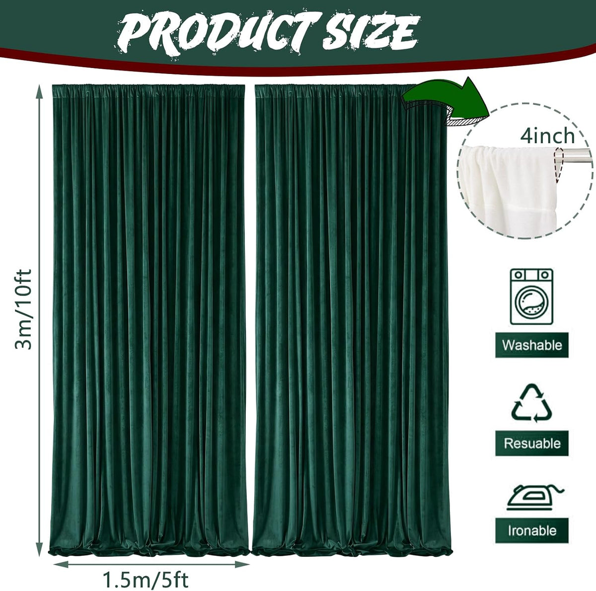 10Ft x 10Ft - Hunter - Luxury Velvet Wrinkle Free Backdrop Curtains for Parties - 2 Panels 5x10ft for Weddings Birthday Party Curtains
