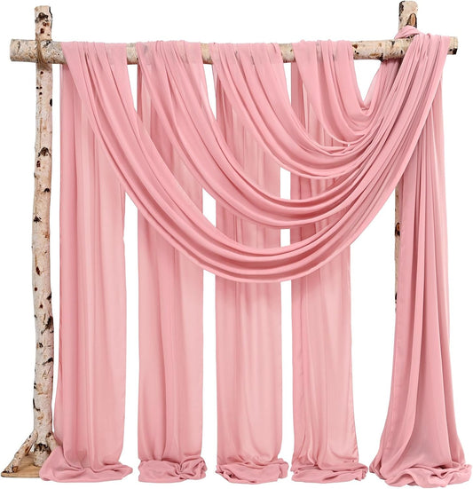 Backdrop Chiffon Curtains 20' x 20' Ft - DUSTY ROSE - 4 Panels Chiffon Backdrop Curtain Sheer Curtains Wedding Arch Draping Fabric for Parties