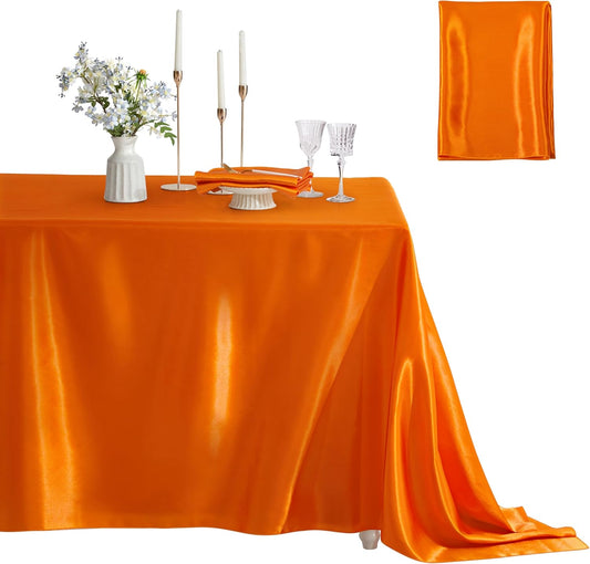 90" ORANGE - Satin Tablecloth for Wedding Dinning Event Parties Banquet Holiday Decoration Square Rectangle Table Cover