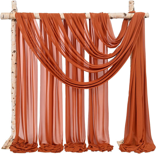 Backdrop Chiffon Curtains 20' x 20' Ft - TERRACOTA - 4 Panels Chiffon Backdrop Curtain Sheer Curtains Wedding Arch Draping Fabric for Parties