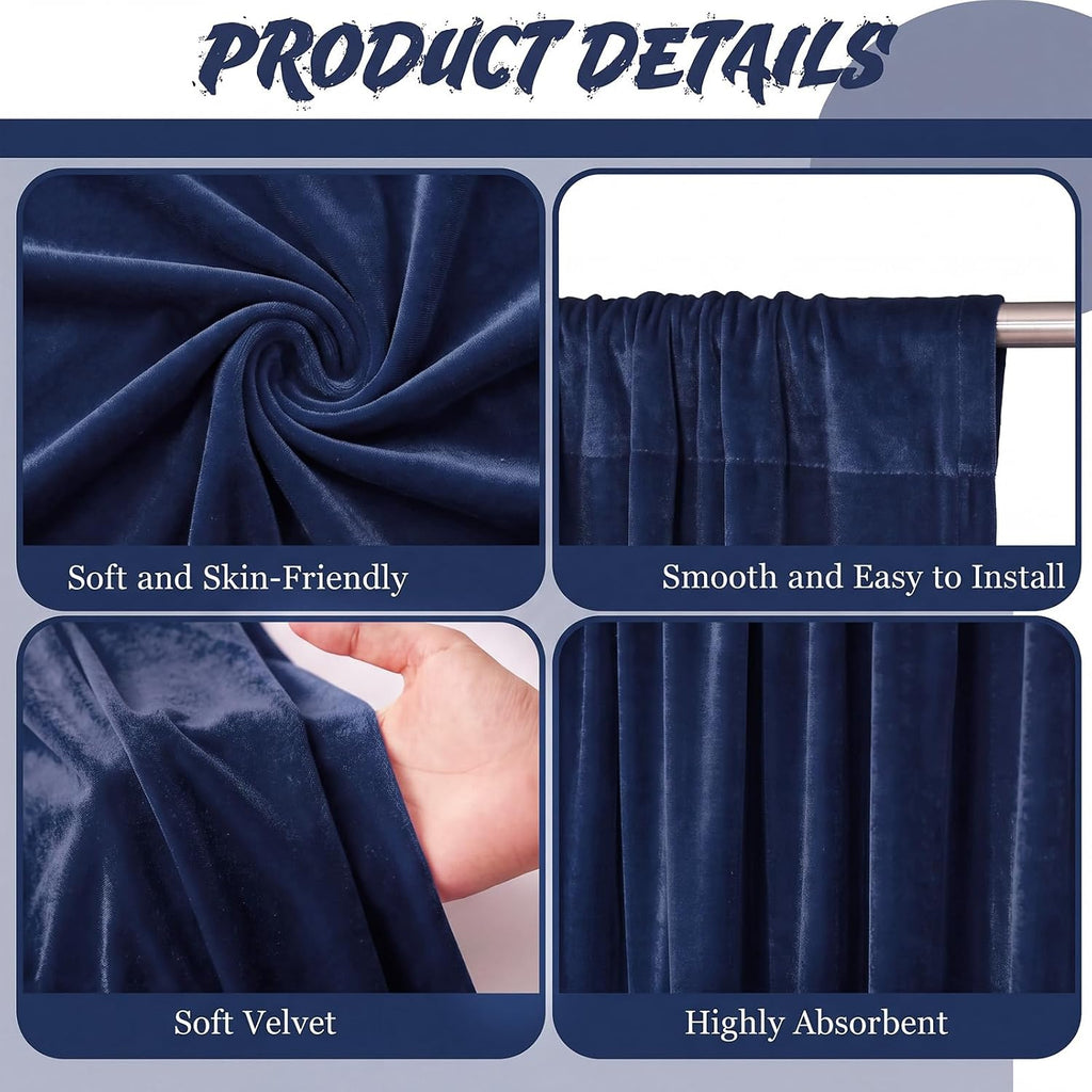 10Ft x 10Ft - Navy - Luxury Velvet Wrinkle Free Backdrop Curtains for Parties - 2 Panels 5x10ft for Weddings Birthday Party Curtains