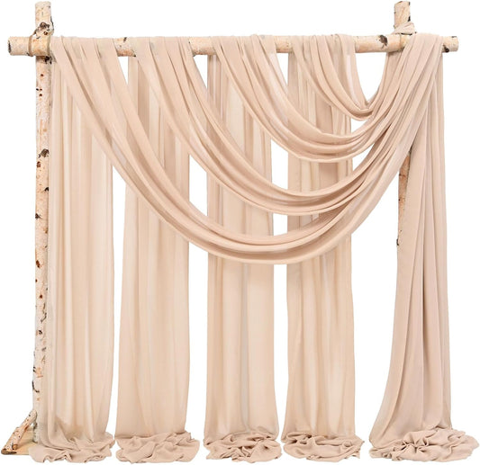 Backdrop Chiffon Curtains 20' x 20' Ft - NUDE - 4 Panels Chiffon Backdrop Curtain Sheer Curtains Wedding Arch Draping Fabric for Parties