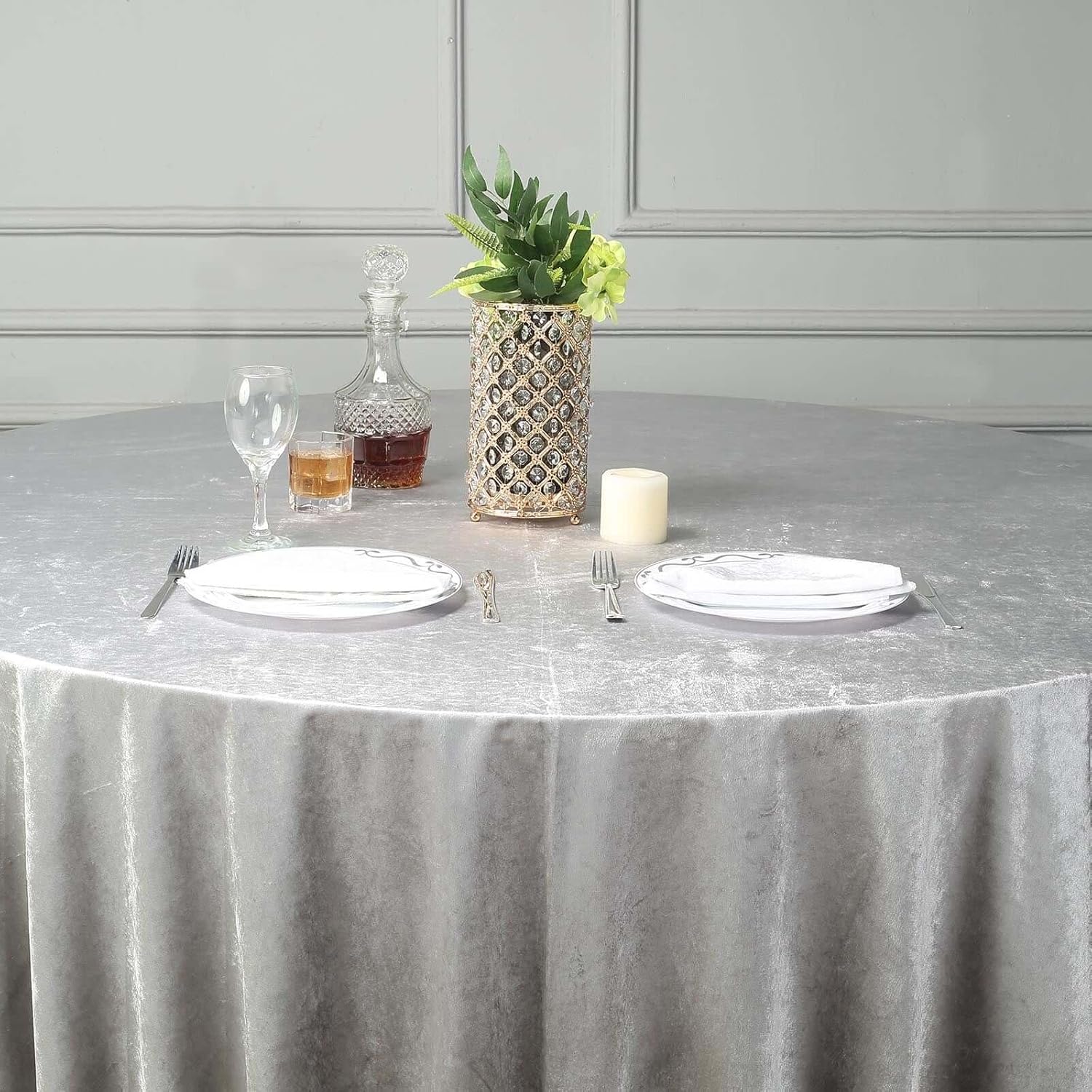 Royal Velvet Tablecloth - SILVER -  Luxurious Round Table Cover  for Weddings, Parties, Baby Showers and Events. Choose Size Below