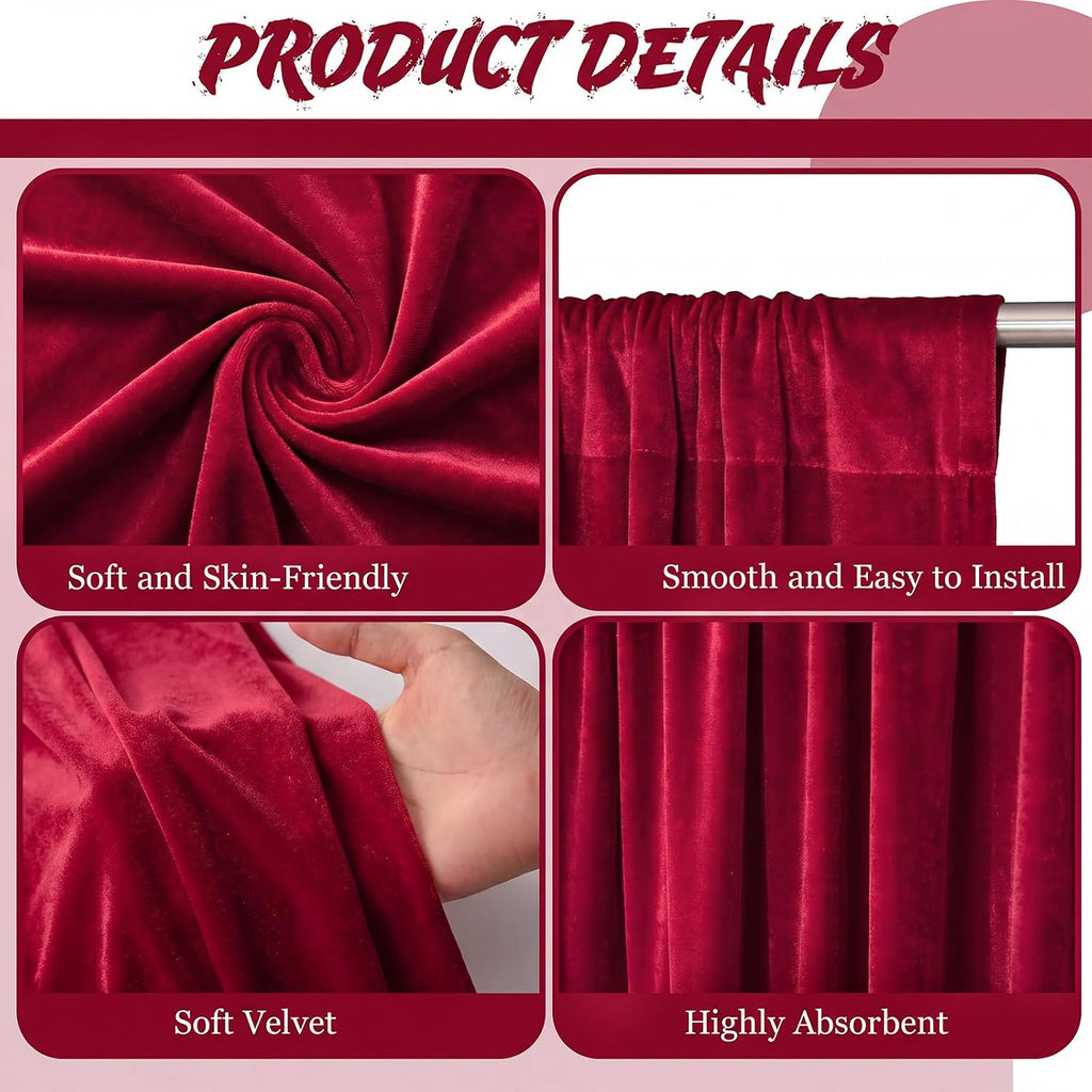 10Ft x 10Ft - Red - Luxury Velvet Wrinkle Free Backdrop Curtains for Parties - 2 Panels 5x10ft for Weddings Birthday Party Curtains