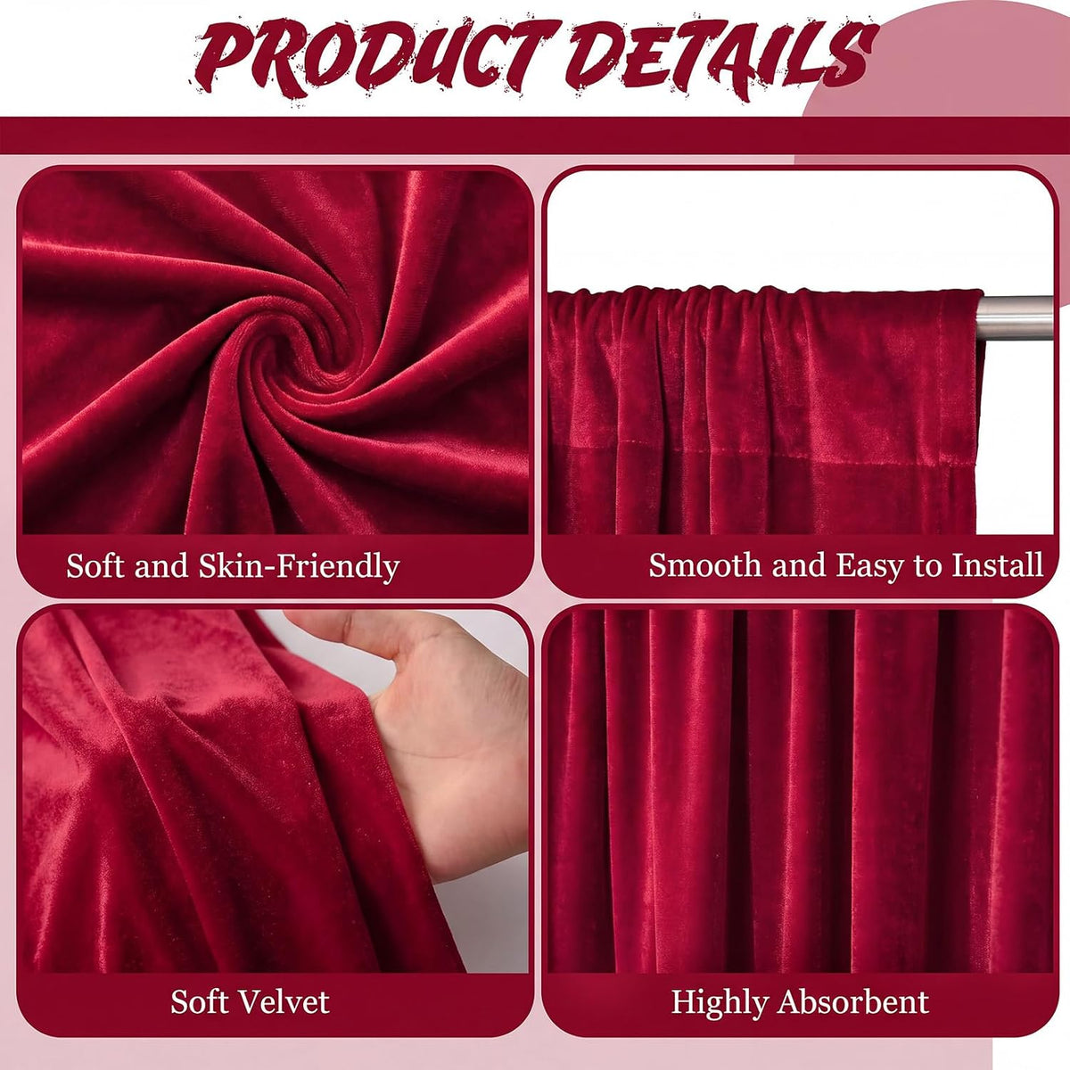 10Ft x 10Ft - Red - Luxury Velvet Wrinkle Free Backdrop Curtains for Parties - 2 Panels 5x10ft for Weddings Birthday Party Curtains