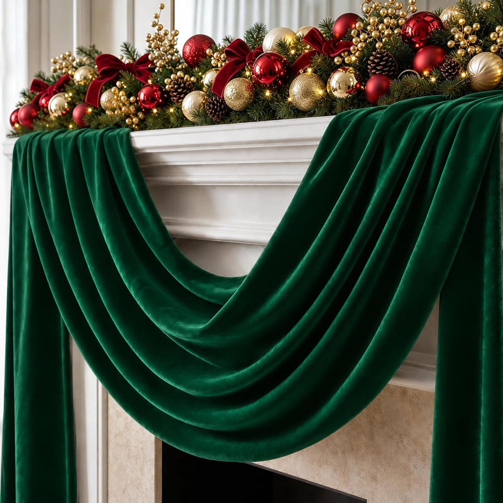 HUNTER - 2 Panels 28" x 10 Ft Luxury Velvet Christmas Decor Fireplace Mantel Drape Fabric for Ceremony Velvet Drapery Holiday Arch