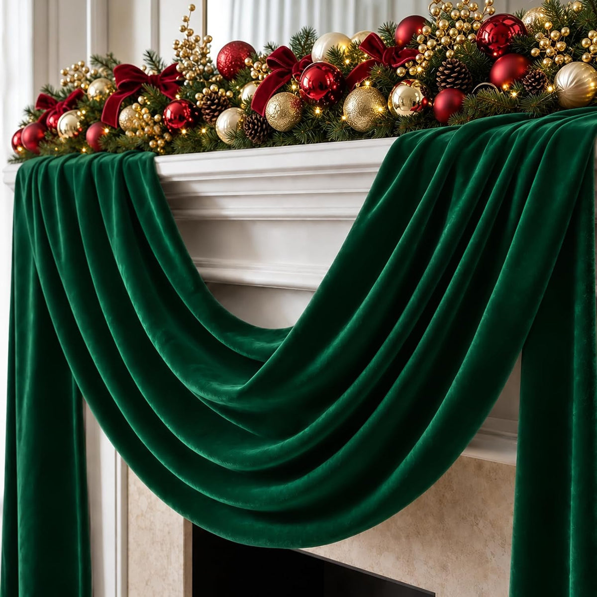 HUNTER - 2 Panels 28" x 10 Ft Luxury Velvet Christmas Decor Fireplace Mantel Drape Fabric for Ceremony Velvet Drapery Holiday Arch