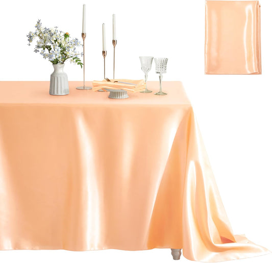 90" PEACH - Satin Tablecloth for Wedding Dinning Event Parties Banquet Holiday Decoration Square Rectangle Table Cover