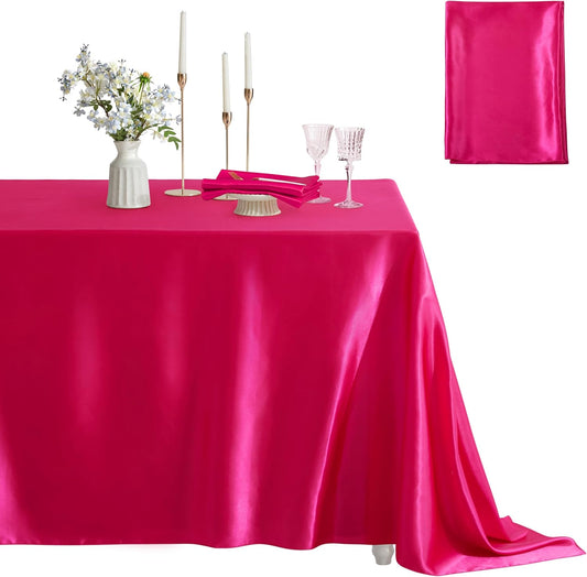 90" FUCHSIA - Satin Tablecloth for Wedding Dinning Event Parties Banquet Holiday Decoration Square Rectangle Table Cover