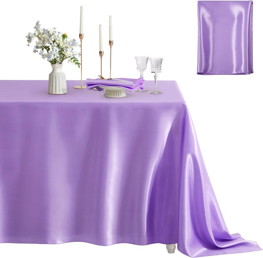 90" LAVENDER - Satin Tablecloth for Wedding Dinning Event Parties Banquet Holiday Decoration Square Rectangle Table Cover
