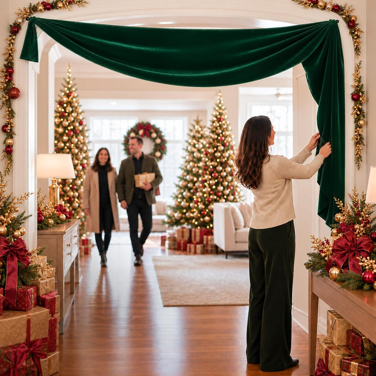 HUNTER - 2 Panels 28" x 10 Ft Luxury Velvet Christmas Decor Fireplace Mantel Drape Fabric for Ceremony Velvet Drapery Holiday Arch