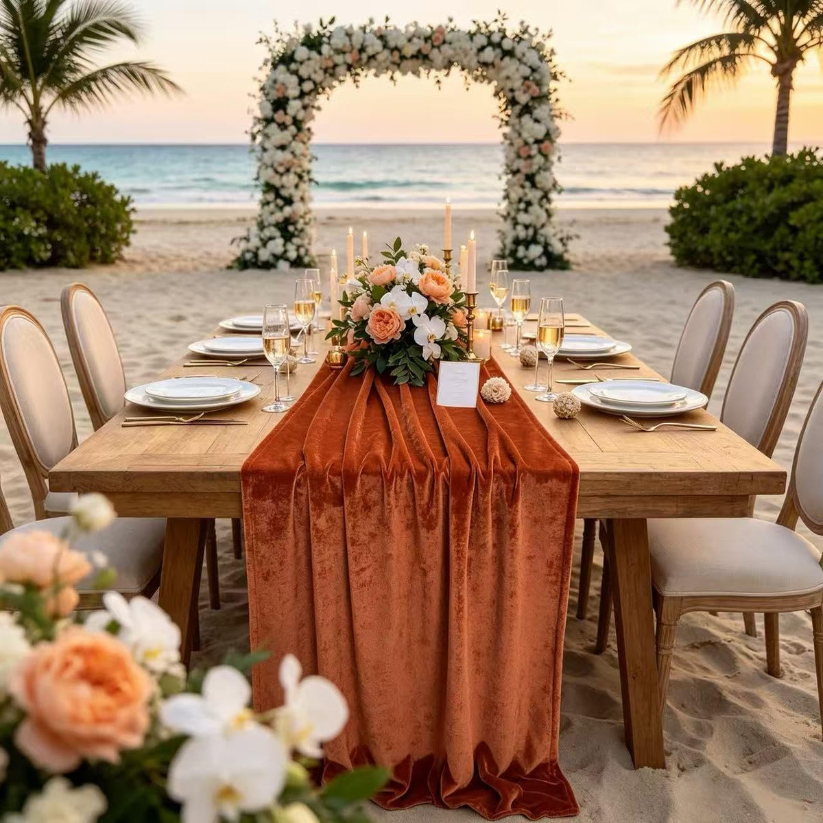 20" x 120"  TERRACOTA  - Luxurious Stretch Velvet Table Runner, 10ft Wedding Reception Decorations Soft Velvet Fabric, Table Linen & Wedding Runners