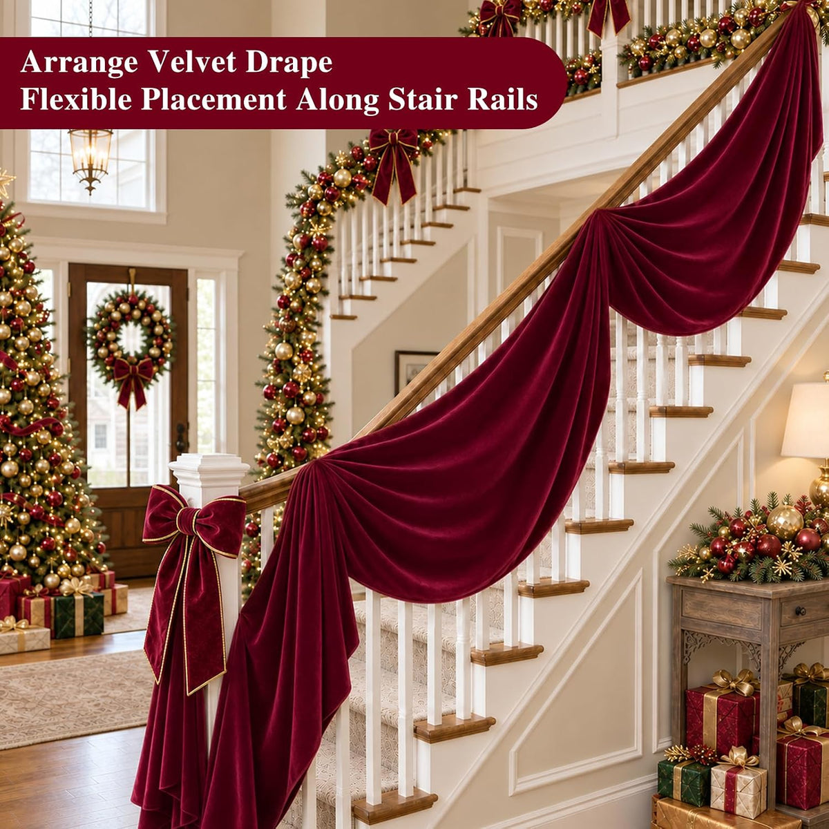 BURGUNDY - 2 Panels 28" x 10 Ft Luxury Velvet Christmas Decor Fireplace Mantel Drape Fabric for Ceremony Velvet Drapery Holiday Arch
