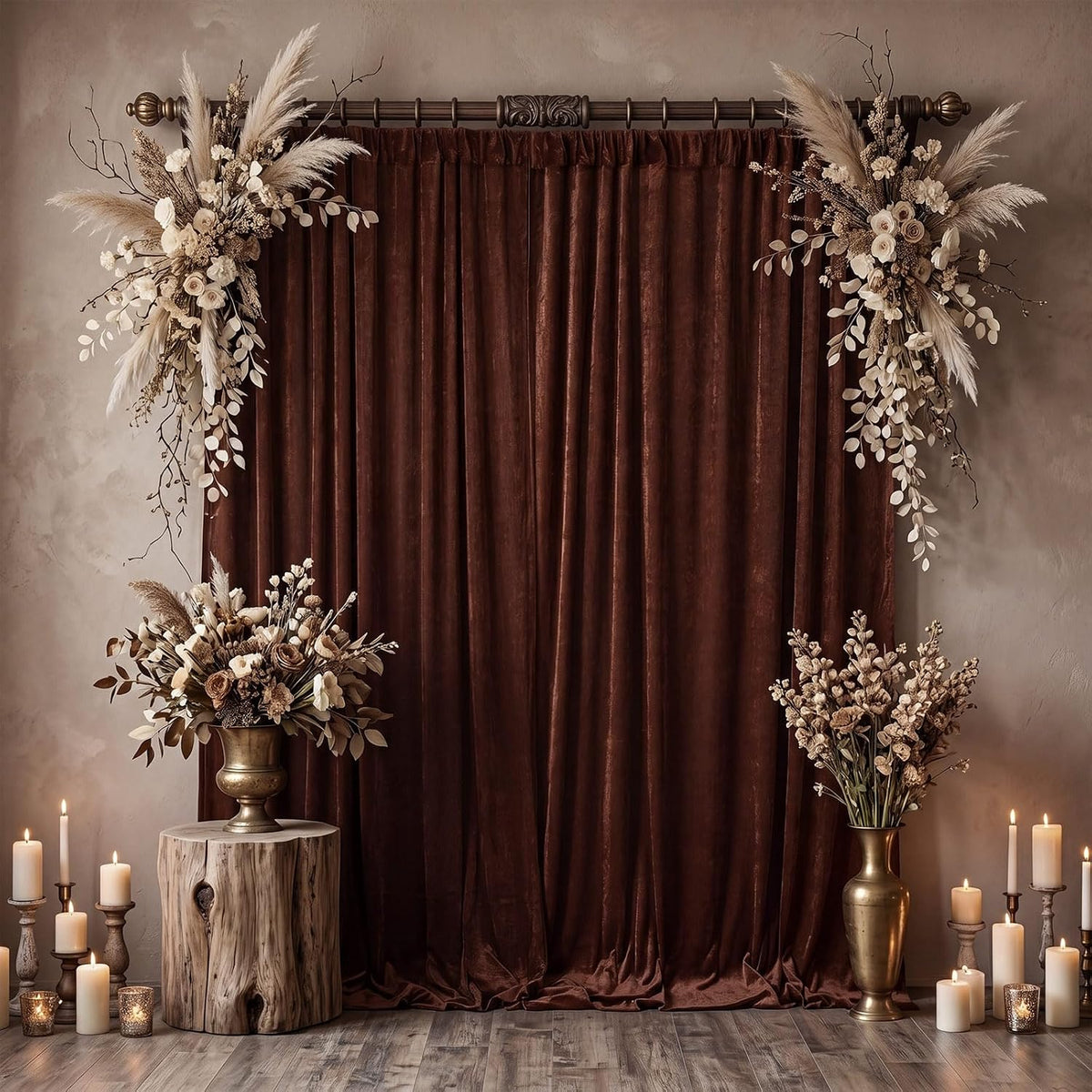 10Ft x 10Ft - Brown - Luxury Velvet Wrinkle Free Backdrop Curtains for Parties - 2 Panels 5x10ft for Weddings Birthday Party Curtains