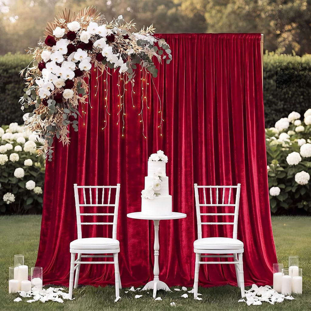 10Ft x 10Ft - Red - Luxury Velvet Wrinkle Free Backdrop Curtains for Parties - 2 Panels 5x10ft for Weddings Birthday Party Curtains