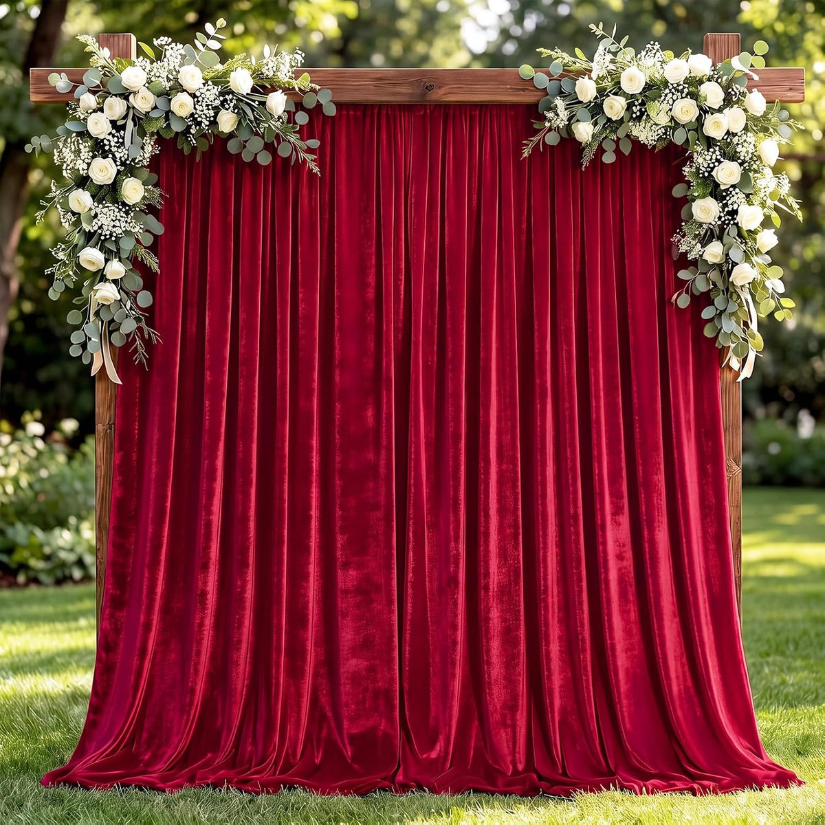 10Ft x 10Ft - Red - Luxury Velvet Wrinkle Free Backdrop Curtains for Parties - 2 Panels 5x10ft for Weddings Birthday Party Curtains