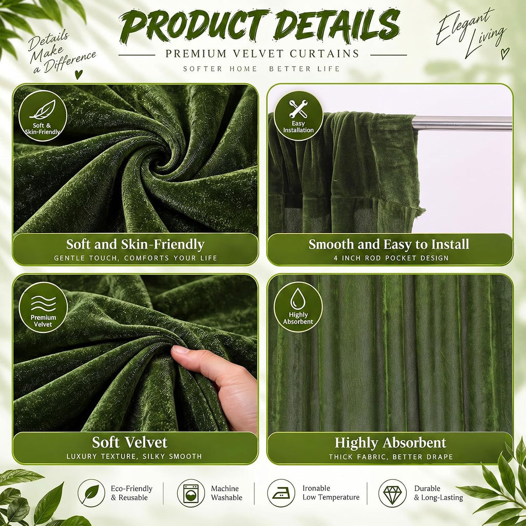 10Ft x 10Ft - Olive - Luxury Velvet Wrinkle Free Backdrop Curtains for Parties - 2 Panels 5x10ft for Weddings Birthday Party Curtains
