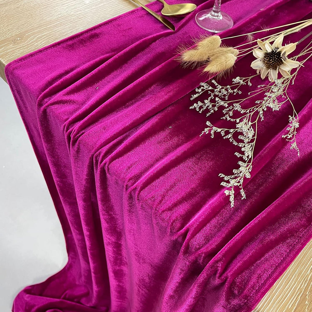 20" x 120"  FUCHSIA - Luxurious Stretch Velvet Table Runner, 10ft Wedding Reception Decorations Soft Velvet Fabric, Table Linen & Wedding Runners