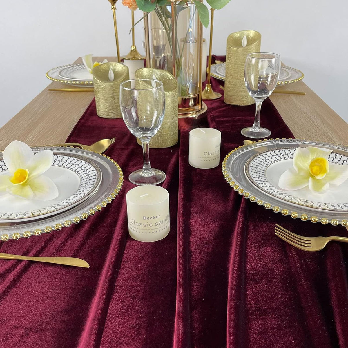 20" x 120"  BURGUNDY  - Luxurious Stretch Velvet Table Runner, 10ft Wedding Reception Decorations Soft Velvet Fabric, Table Linen & Wedding Runners