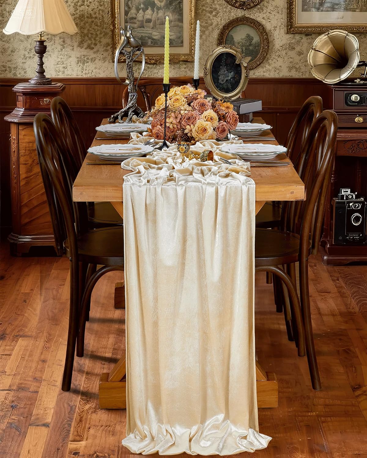 20" x 120"  CREAM - Luxurious Stretch Velvet Table Runner, 10ft Wedding Reception Decorations Soft Velvet Fabric, Table Linen & Wedding Runners