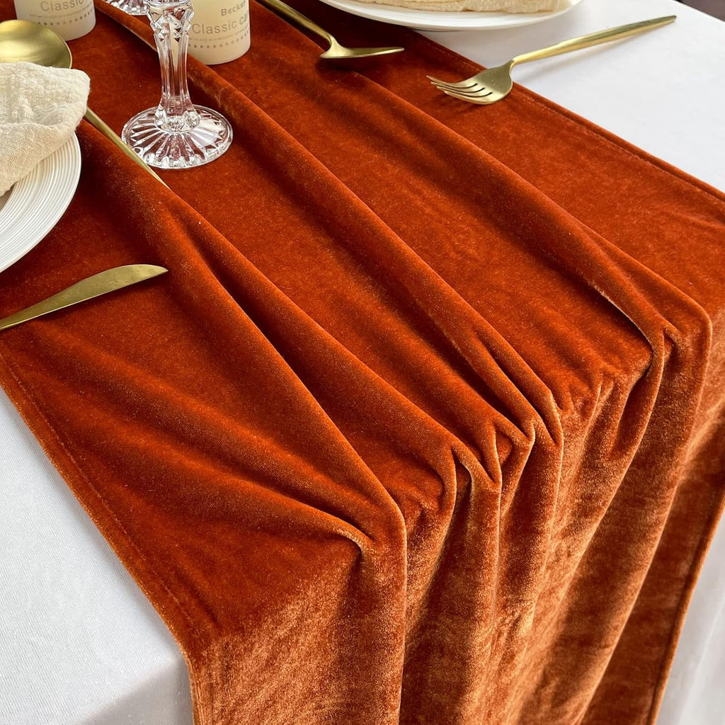 20" x 120"  TERRACOTA  - Luxurious Stretch Velvet Table Runner, 10ft Wedding Reception Decorations Soft Velvet Fabric, Table Linen & Wedding Runners