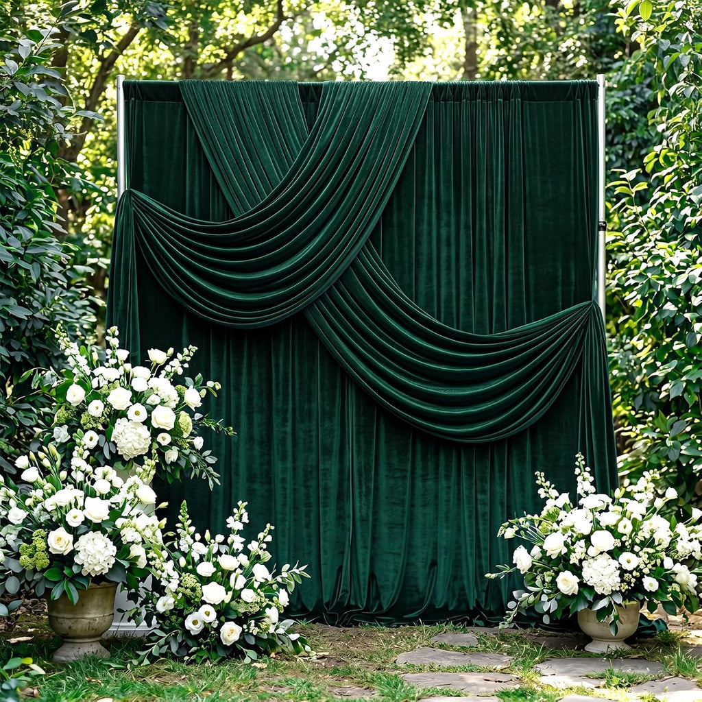10Ft x 10Ft - Hunter - Luxury Velvet Wrinkle Free Backdrop Curtains for Parties - 2 Panels 5x10ft for Weddings Birthday Party Curtains
