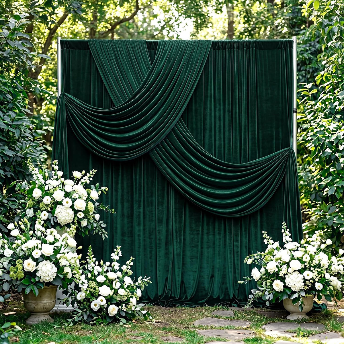 10Ft x 10Ft - Hunter - Luxury Velvet Wrinkle Free Backdrop Curtains for Parties - 2 Panels 5x10ft for Weddings Birthday Party Curtains