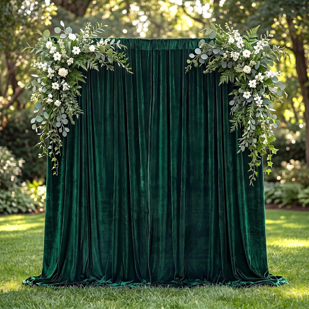 10Ft x 10Ft - Hunter - Luxury Velvet Wrinkle Free Backdrop Curtains for Parties - 2 Panels 5x10ft for Weddings Birthday Party Curtains