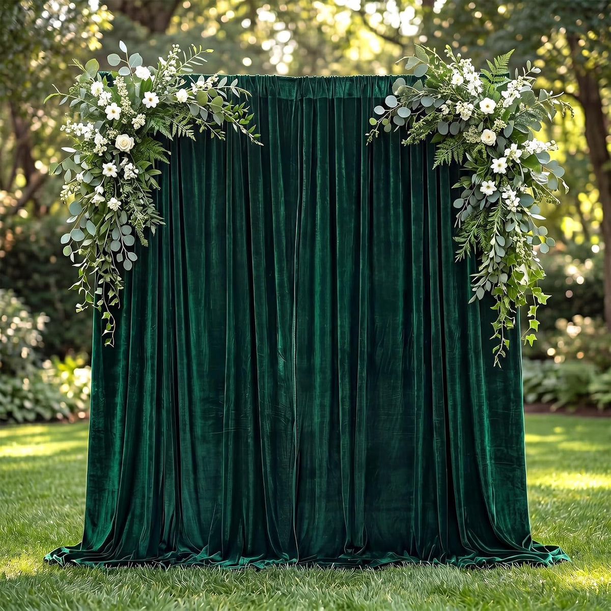10Ft x 10Ft - Hunter - Luxury Velvet Wrinkle Free Backdrop Curtains for Parties - 2 Panels 5x10ft for Weddings Birthday Party Curtains