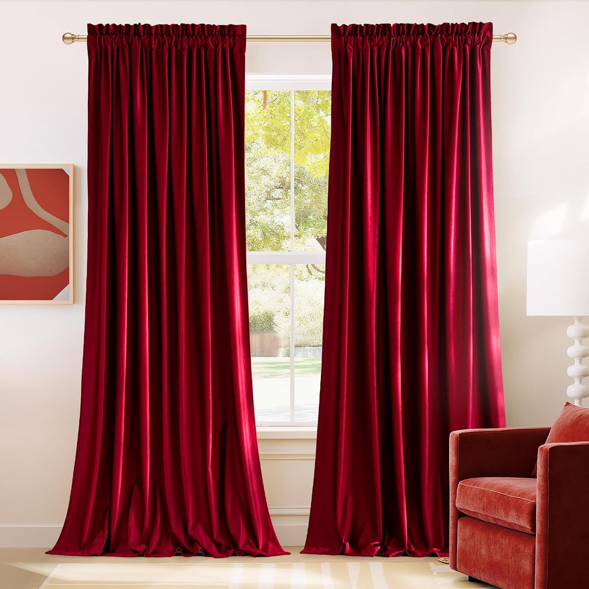 10Ft x 10Ft - Red - Royal Velvet Luxury Backdrop Curtains for Home & Parties - 2 Panels 5x10ft for Weddings Birthday Party Curtains