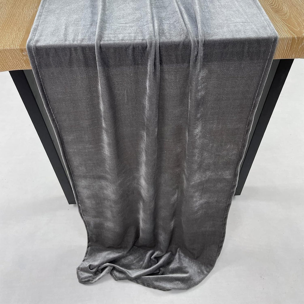 20" x 120"  GRAY - Luxurious Stretch Velvet Table Runner, 10ft Wedding Reception Decorations Soft Velvet Fabric, Table Linen & Wedding Runners