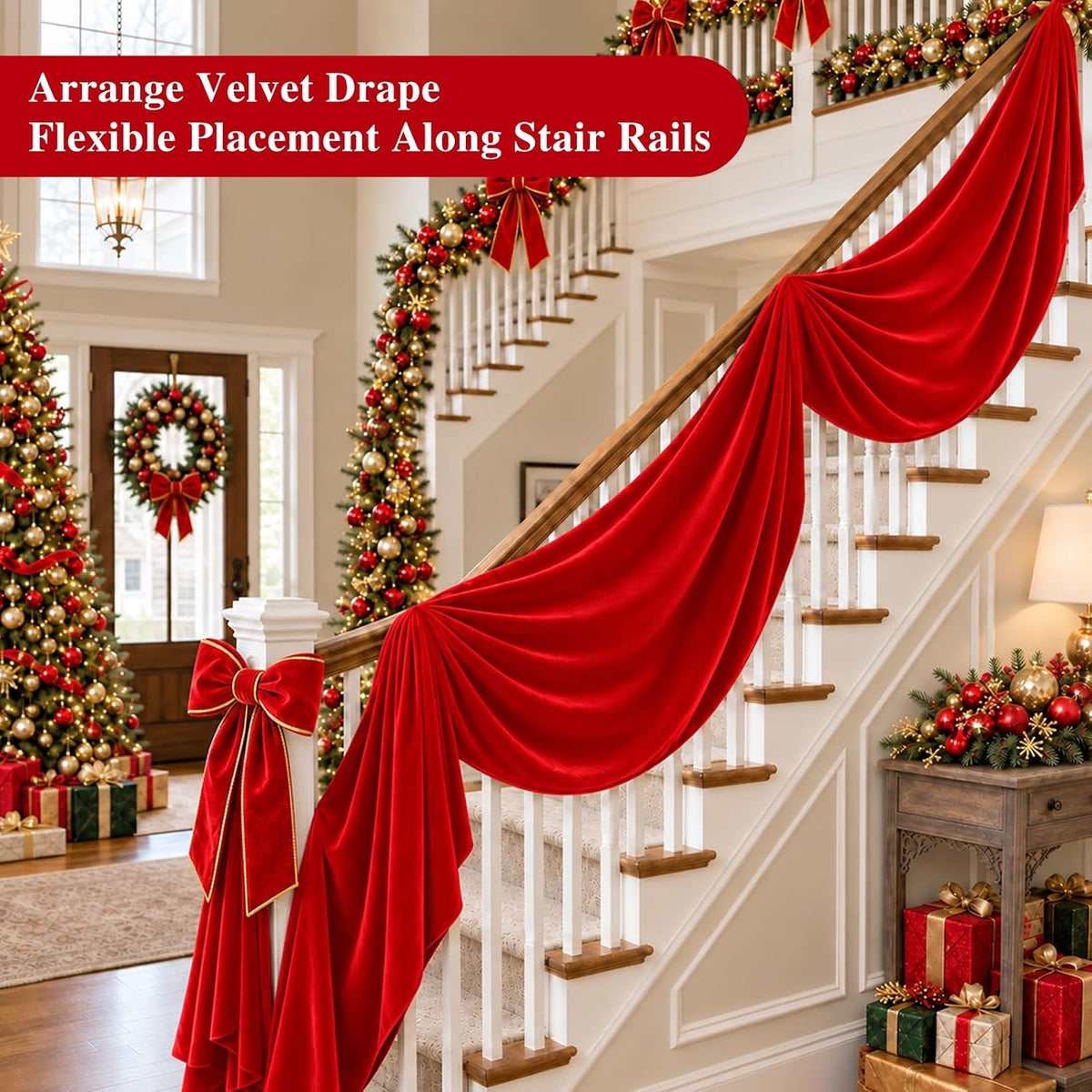 RED - 2 Panels 28" x 10 Ft Luxury Velvet Christmas Decor Fireplace Mantel Drape Fabric for Ceremony Velvet Drapery Holiday Arch