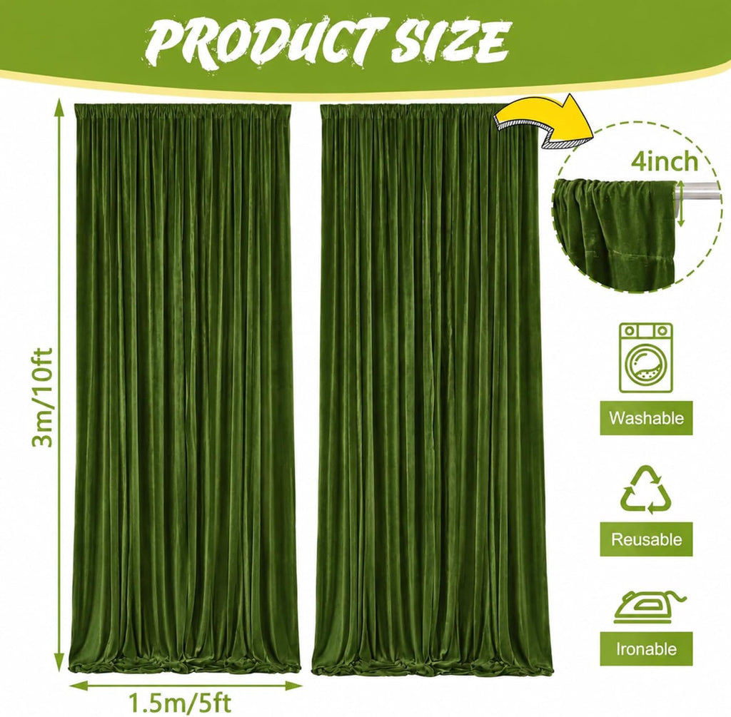 10Ft x 10Ft - Olive - Luxury Velvet Wrinkle Free Backdrop Curtains for Parties - 2 Panels 5x10ft for Weddings Birthday Party Curtains