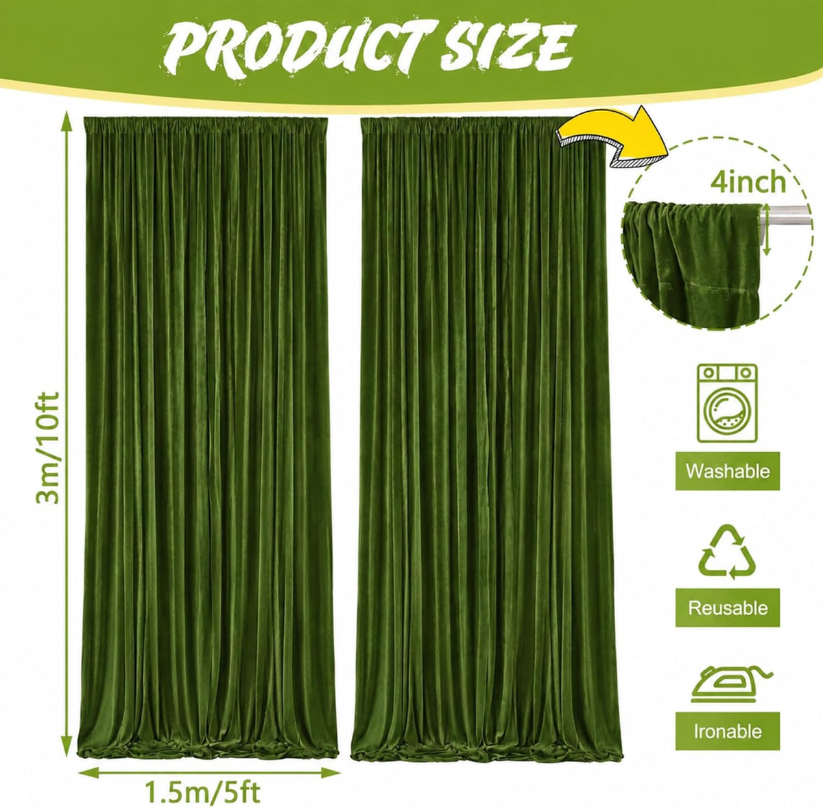 10Ft x 10Ft - Olive - Luxury Velvet Wrinkle Free Backdrop Curtains for Parties - 2 Panels 5x10ft for Weddings Birthday Party Curtains