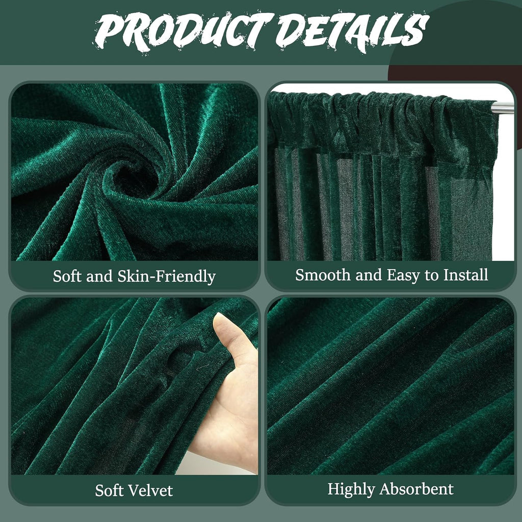 10Ft x 10Ft - Hunter - Luxury Velvet Wrinkle Free Backdrop Curtains for Parties - 2 Panels 5x10ft for Weddings Birthday Party Curtains