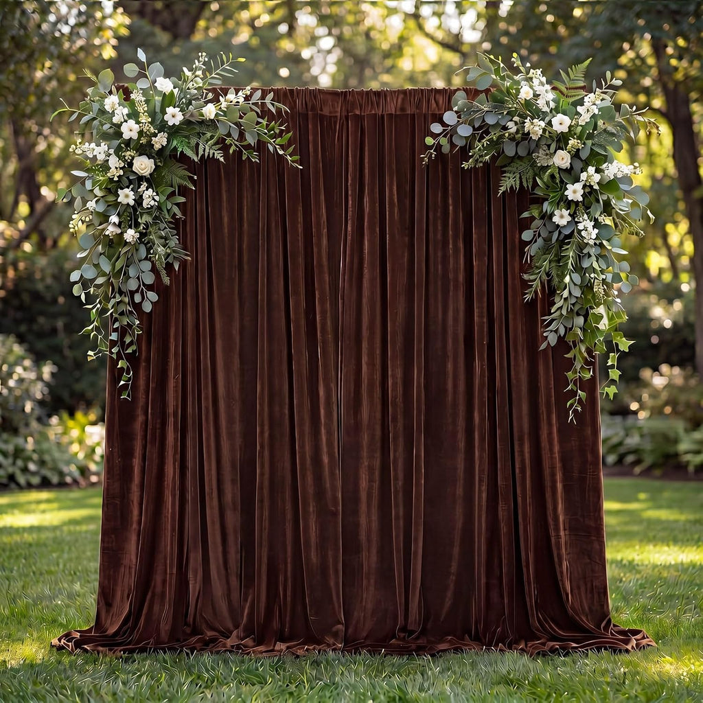 10Ft x 10Ft - Brown - Luxury Velvet Wrinkle Free Backdrop Curtains for Parties - 2 Panels 5x10ft for Weddings Birthday Party Curtains