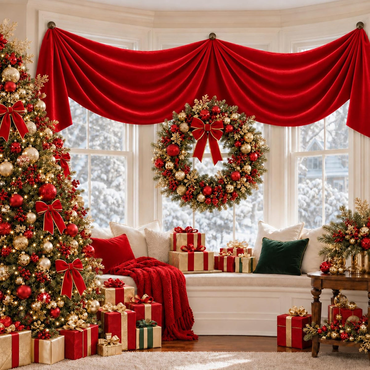 RED - 2 Panels 28" x 10 Ft Luxury Velvet Christmas Decor Fireplace Mantel Drape Fabric for Ceremony Velvet Drapery Holiday Arch
