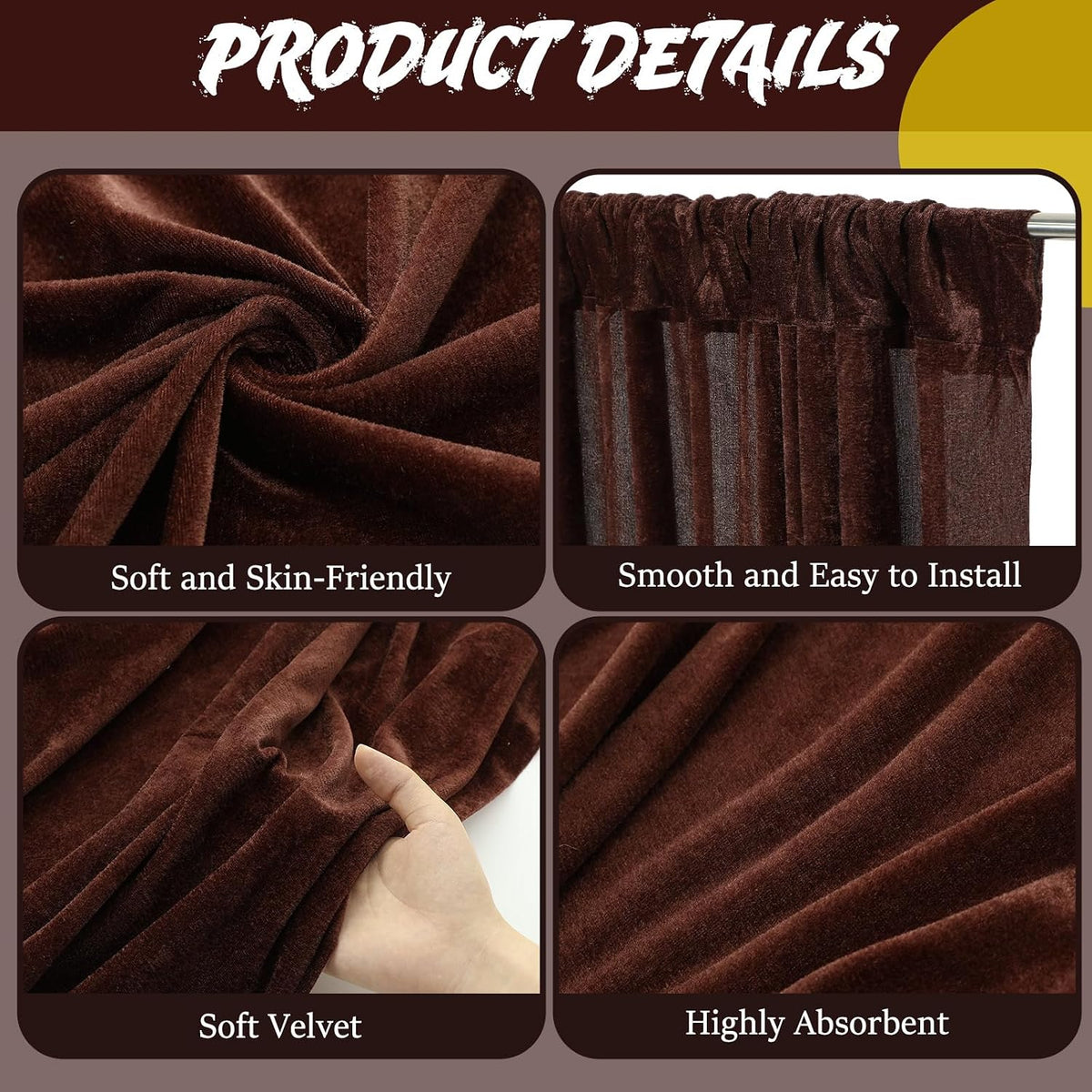 10Ft x 10Ft - Brown - Luxury Velvet Wrinkle Free Backdrop Curtains for Parties - 2 Panels 5x10ft for Weddings Birthday Party Curtains