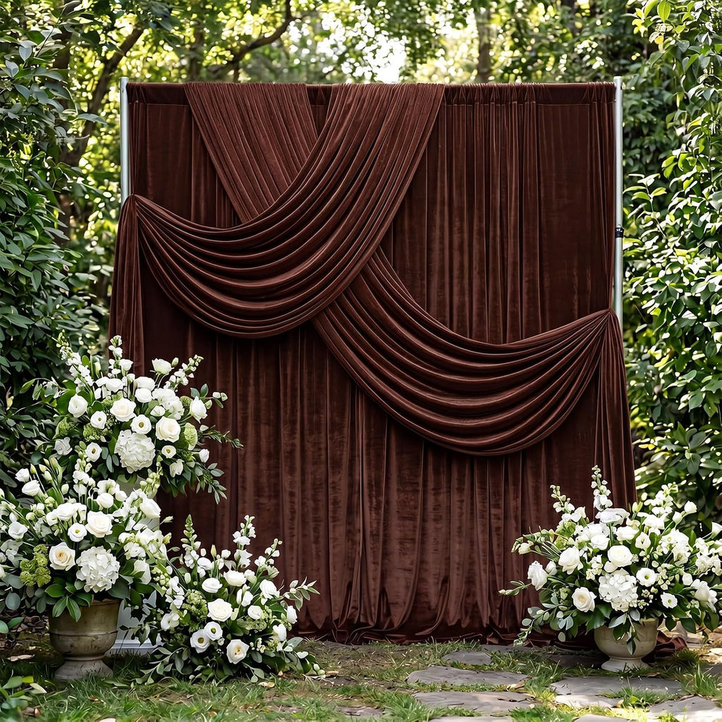 10Ft x 10Ft - Brown - Luxury Velvet Wrinkle Free Backdrop Curtains for Parties - 2 Panels 5x10ft for Weddings Birthday Party Curtains