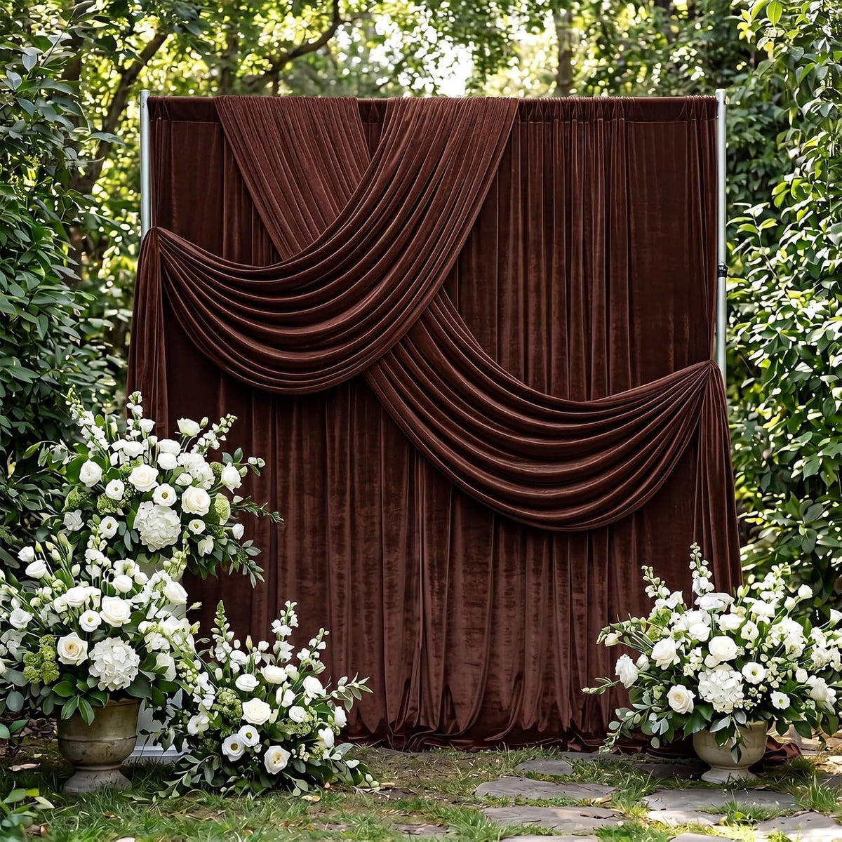 10Ft x 10Ft - Brown - Luxury Velvet Wrinkle Free Backdrop Curtains for Parties - 2 Panels 5x10ft for Weddings Birthday Party Curtains