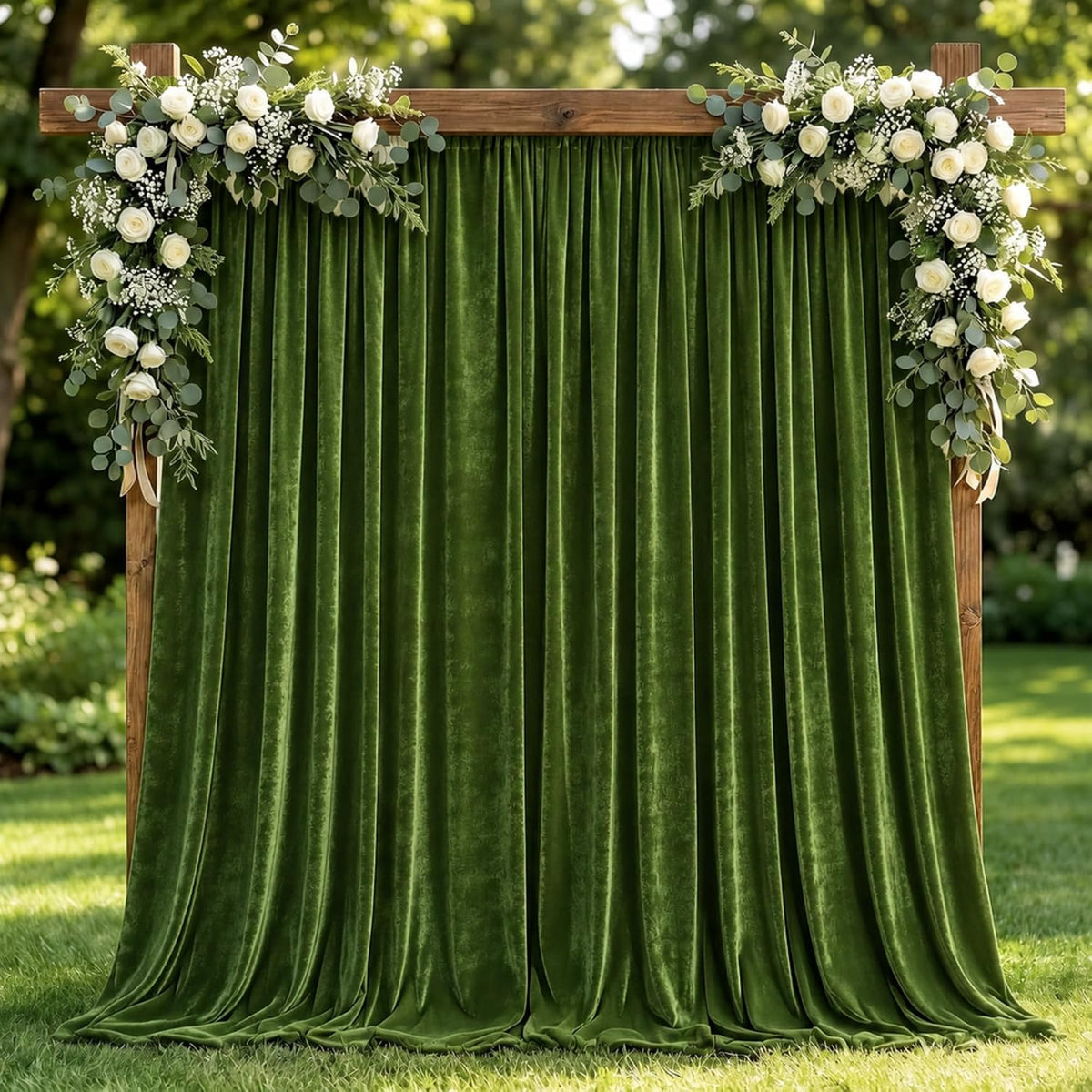 10Ft x 10Ft - Olive - Luxury Velvet Wrinkle Free Backdrop Curtains for Parties - 2 Panels 5x10ft for Weddings Birthday Party Curtains