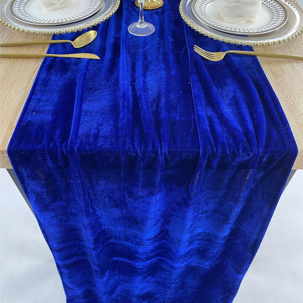 20" x 120"  ROYAL BLUE - Luxurious Stretch Velvet Table Runner, 10ft Wedding Reception Decorations Soft Velvet Fabric, Table Linen & Wedding Runners