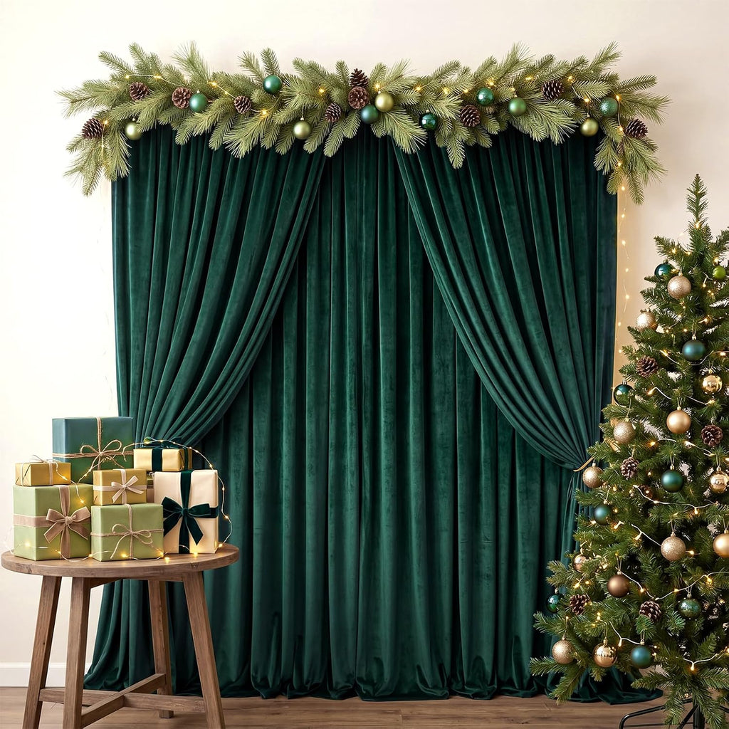 10Ft x 10Ft - Hunter - Luxury Velvet Wrinkle Free Backdrop Curtains for Parties - 2 Panels 5x10ft for Weddings Birthday Party Curtains