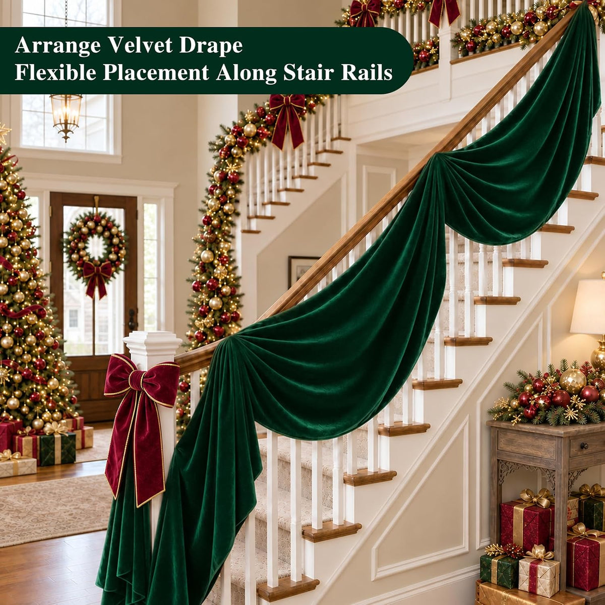 HUNTER - 2 Panels 28" x 10 Ft Luxury Velvet Christmas Decor Fireplace Mantel Drape Fabric for Ceremony Velvet Drapery Holiday Arch