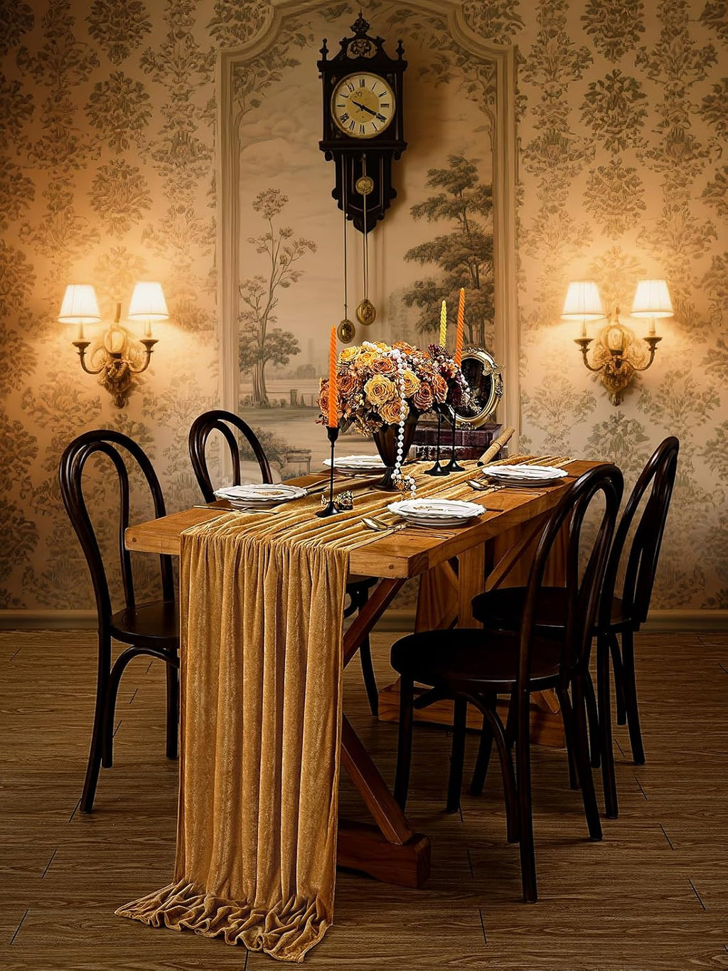 20" x 120"  GOLD  - Luxurious Stretch Velvet Table Runner, 10ft Wedding Reception Decorations Soft Velvet Fabric, Table Linen & Wedding Runners
