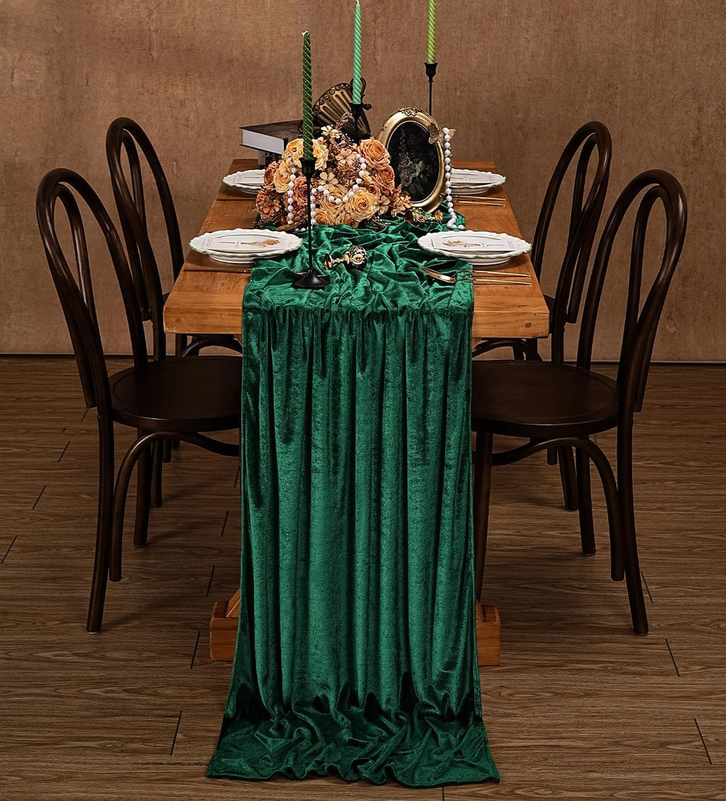 20" x 120"  HUNTER  - Luxurious Stretch Velvet Table Runner, 10ft Wedding Reception Decorations Soft Velvet Fabric, Table Linen & Wedding Runners