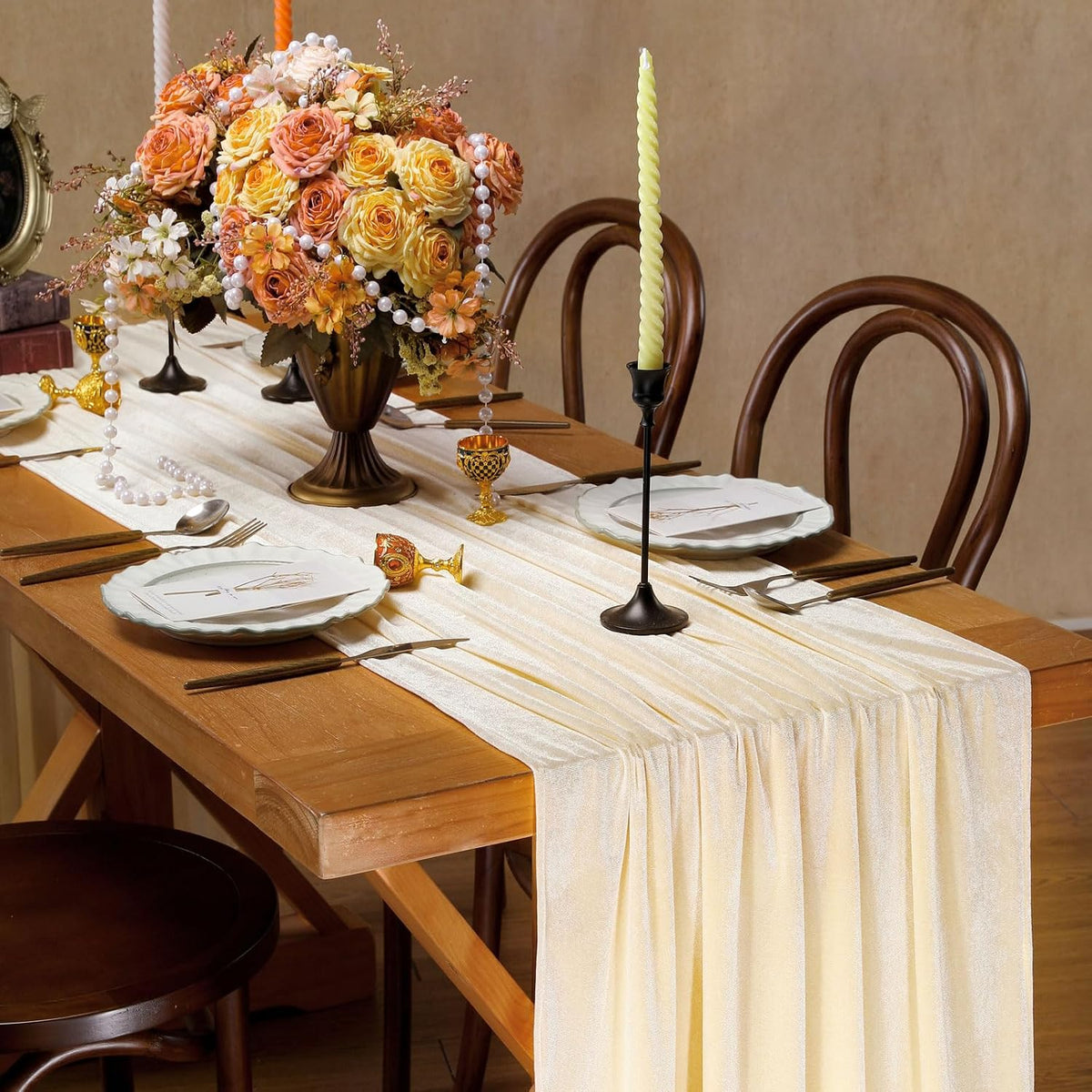 20" x 120"  IVORY - Luxurious Stretch Velvet Table Runner, 10ft Wedding Reception Decorations Soft Velvet Fabric, Table Linen & Wedding Runners
